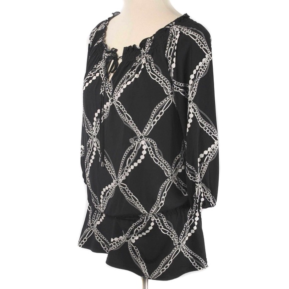 WHITE HOUSE BLACK MARKET Black & White Chain Print Peplum Blouse NWT - Picture 2 of 4